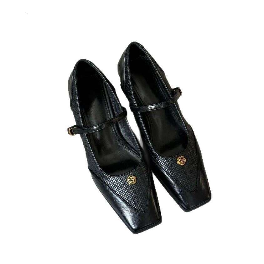 Camellia Single Women, Chunky Heel, Comfortable, Korean Style, Niche High Heels, Woven, High-End Feel, Versatile Shoes for Women