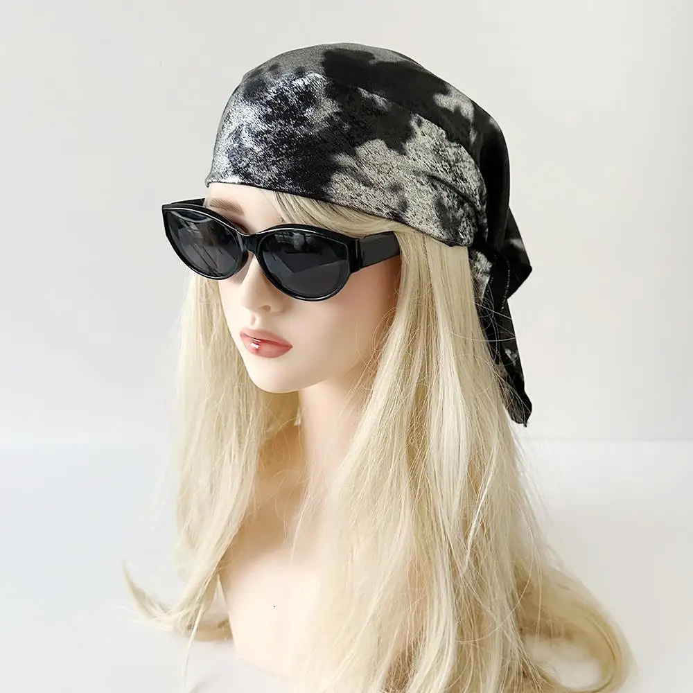 Y2K Liquid Silver Leopard Print Hair Scarf Punk Bandana Retro Head Band Versatile Headband Girls Hair Scarf Hair Accessories 250723