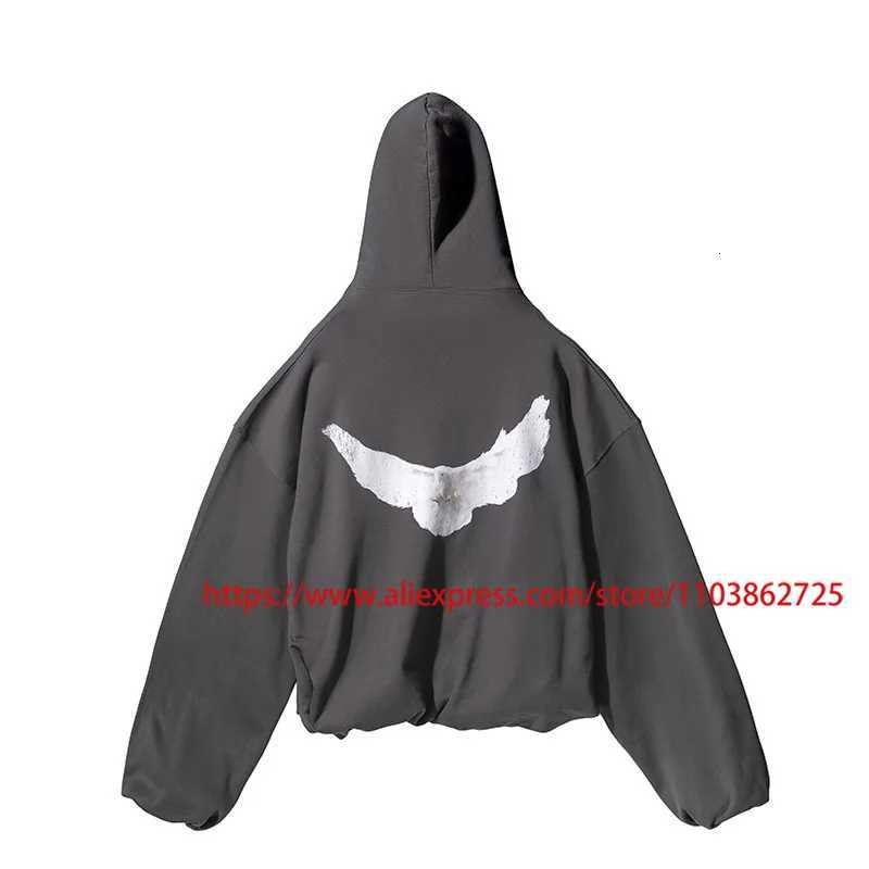 High Quality Real Photo Hoodies Peace Dove Pattern Autumn Streetwear Casual Pockets Sweatshirts Pullovers X250725
