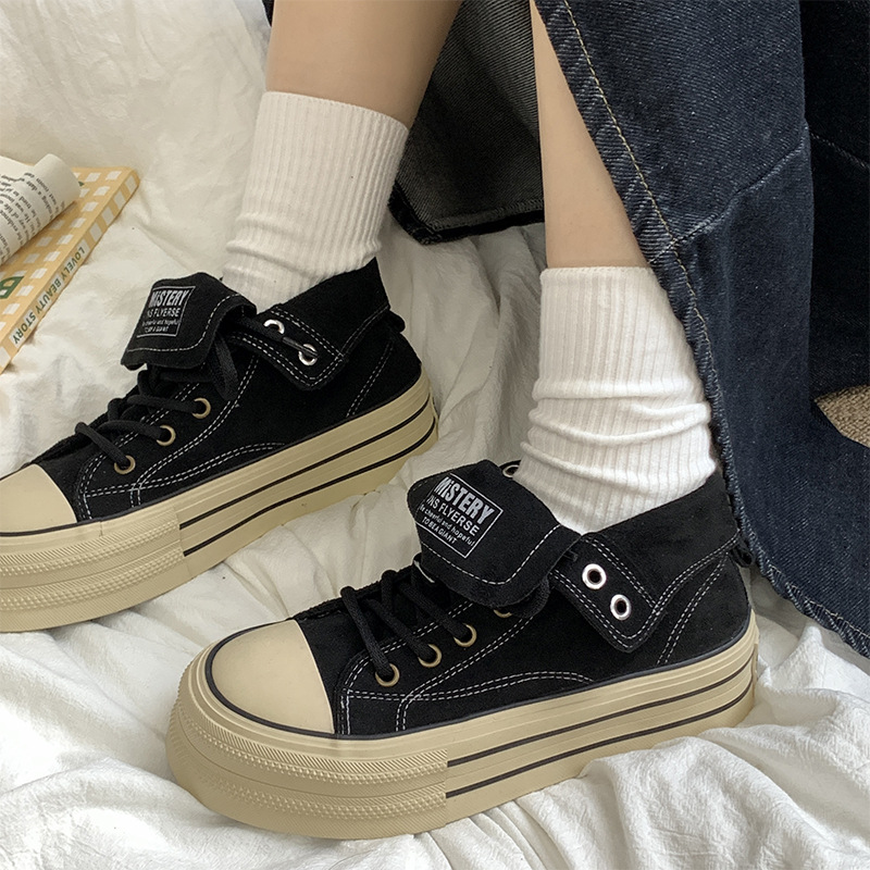 Hot new free shipping designer shoes for womens casual shoes black khaki brown New niche canvas shoes thick soled high top board shoes