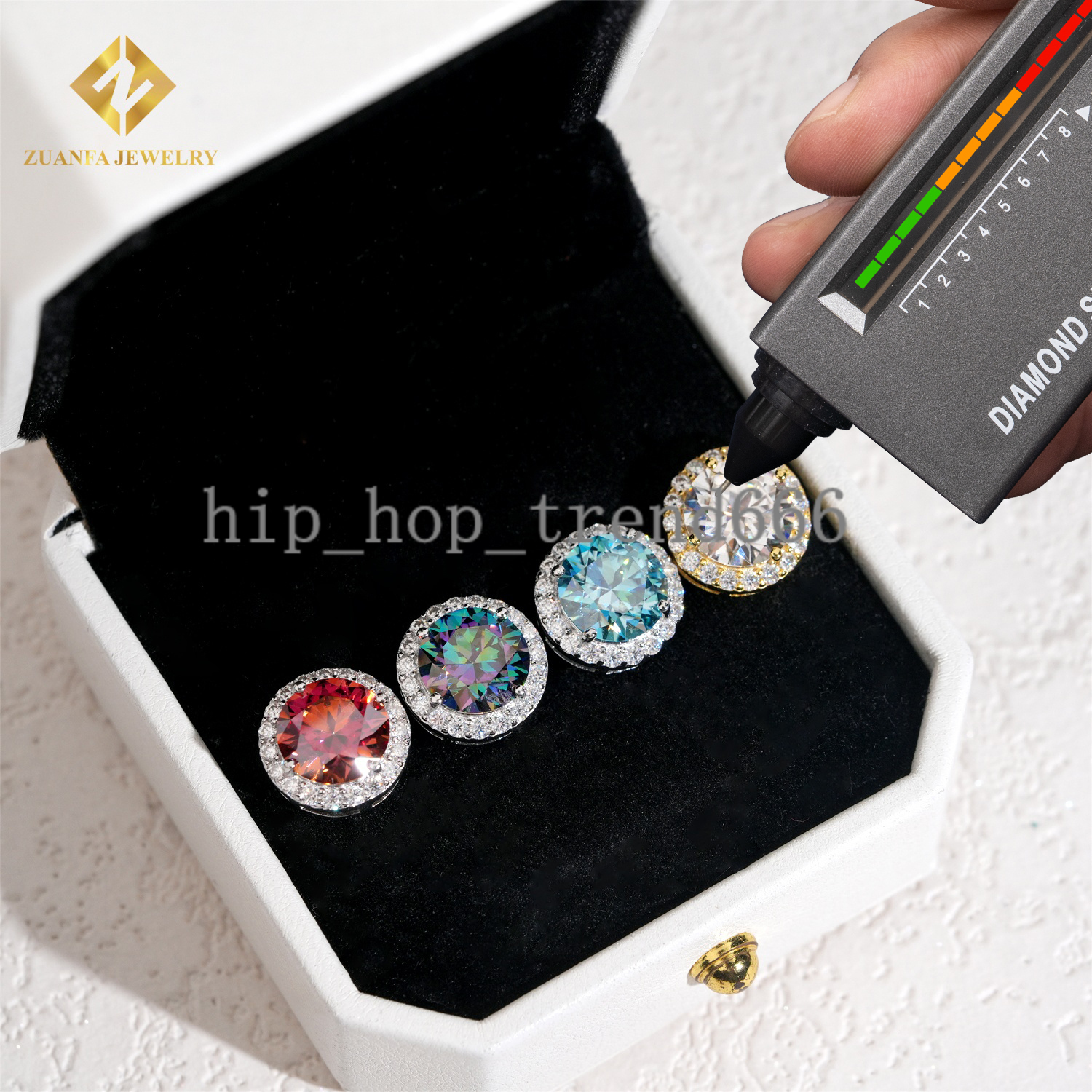 Big Stone 9mm Moissanite Colorful Halo Earrings Studs Round Brilliant Cut VVS GRA Certificate Moissanite Diamond 925 Screw Back