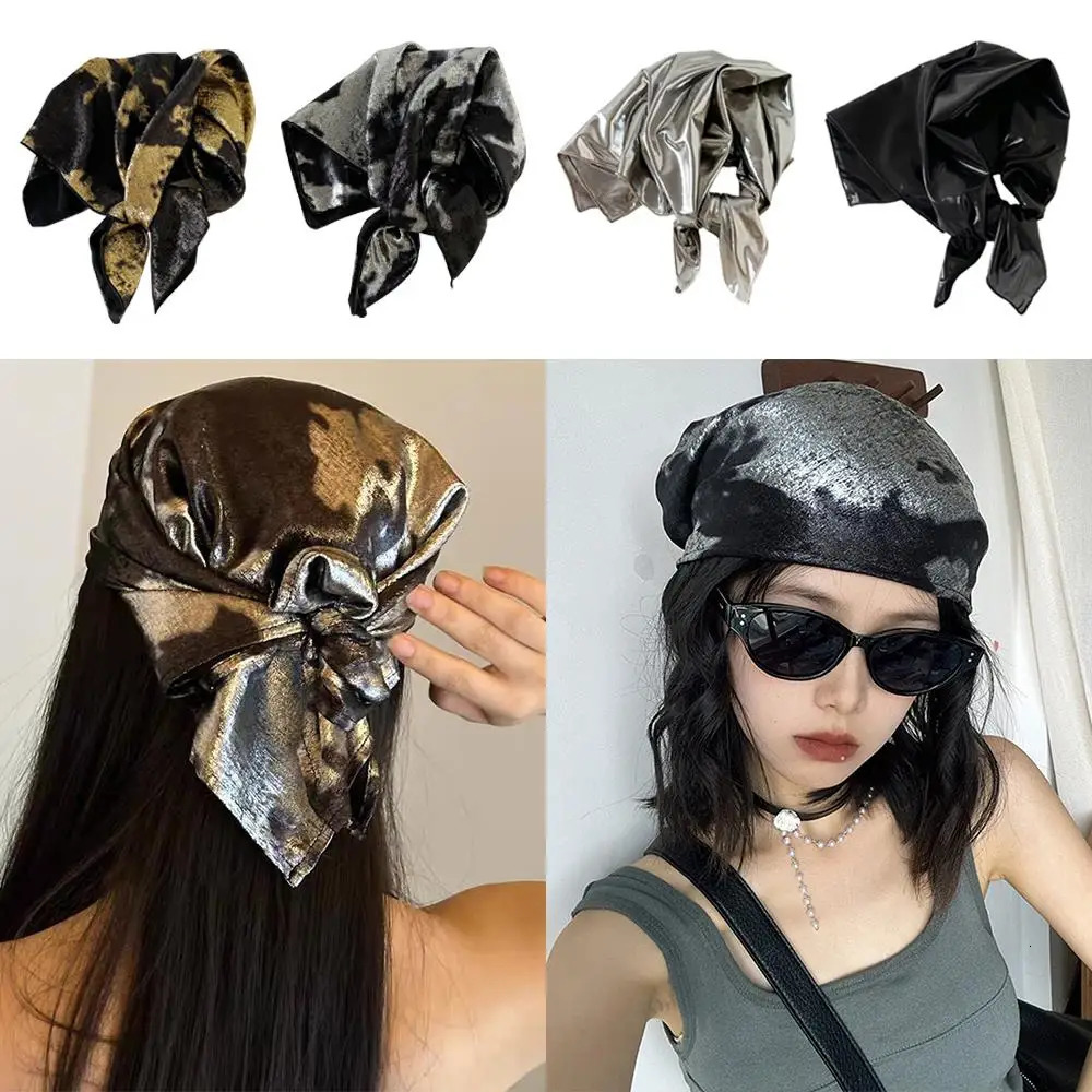 Y2K Liquid Silver Leopard Print Hair Scarf Punk Bandana Retro Head Band Versatile Headband Girls Hair Scarf Hair Accessories 250723