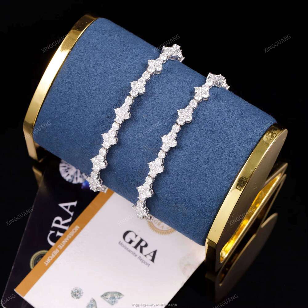 XG Pass Dia Tester Small Cross Iced Out Sier Plated Gold Moissanite Cuban Bracelets for Men