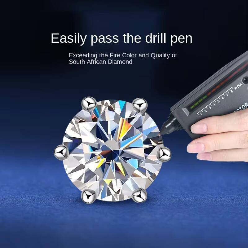 Classic Six-Claw Genuine D Color Moissanite Stud Earrings for Women 925 Sterling Silver Gold Plating Cross-Border Popular