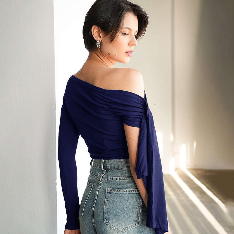 Ytp610 Women's Autumn New Solid Color Asymmetrical One-Shoulder Sexy Off-Shoulder Top B5