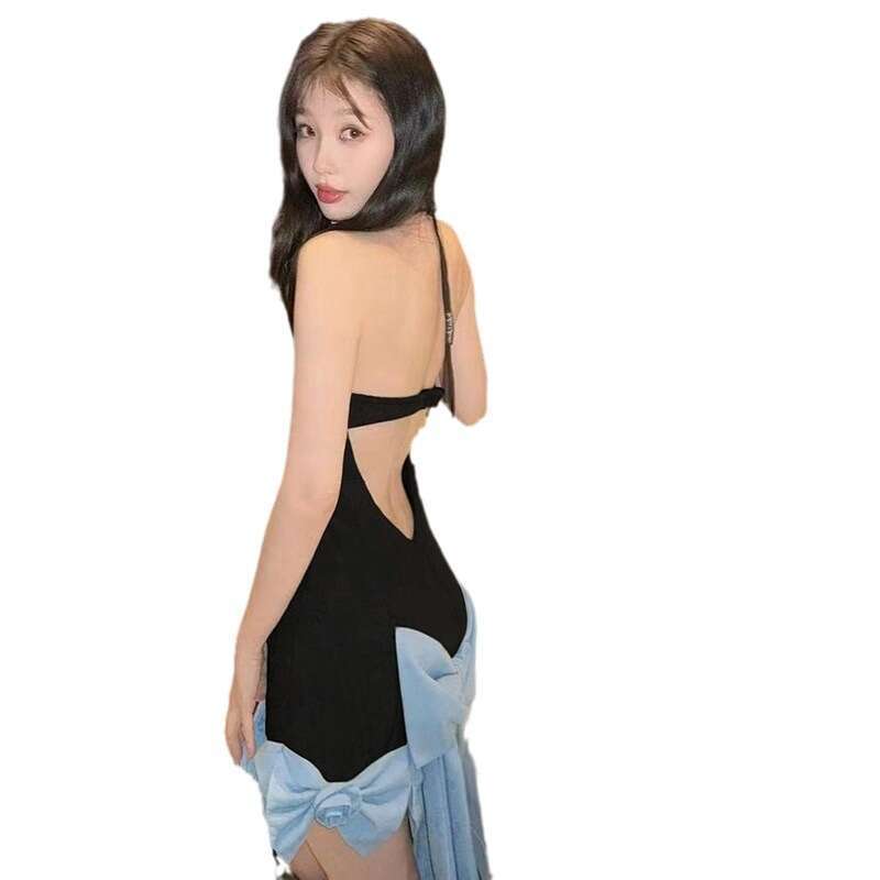 2023 Autumn Winter New Women's Solid Color Slim Fashion Off-Shoulder Sexy Backless Dress ab1