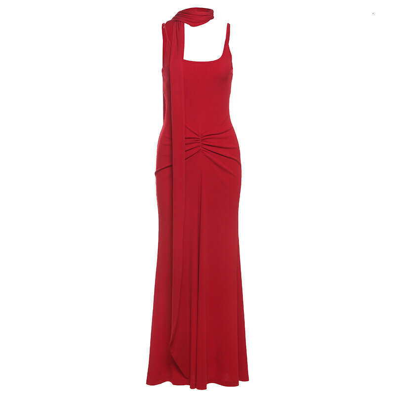 2025 Summer New Sexy Backless Elegant Waist-Cinching Slim Neck Strap Long Dress for Women 8a8