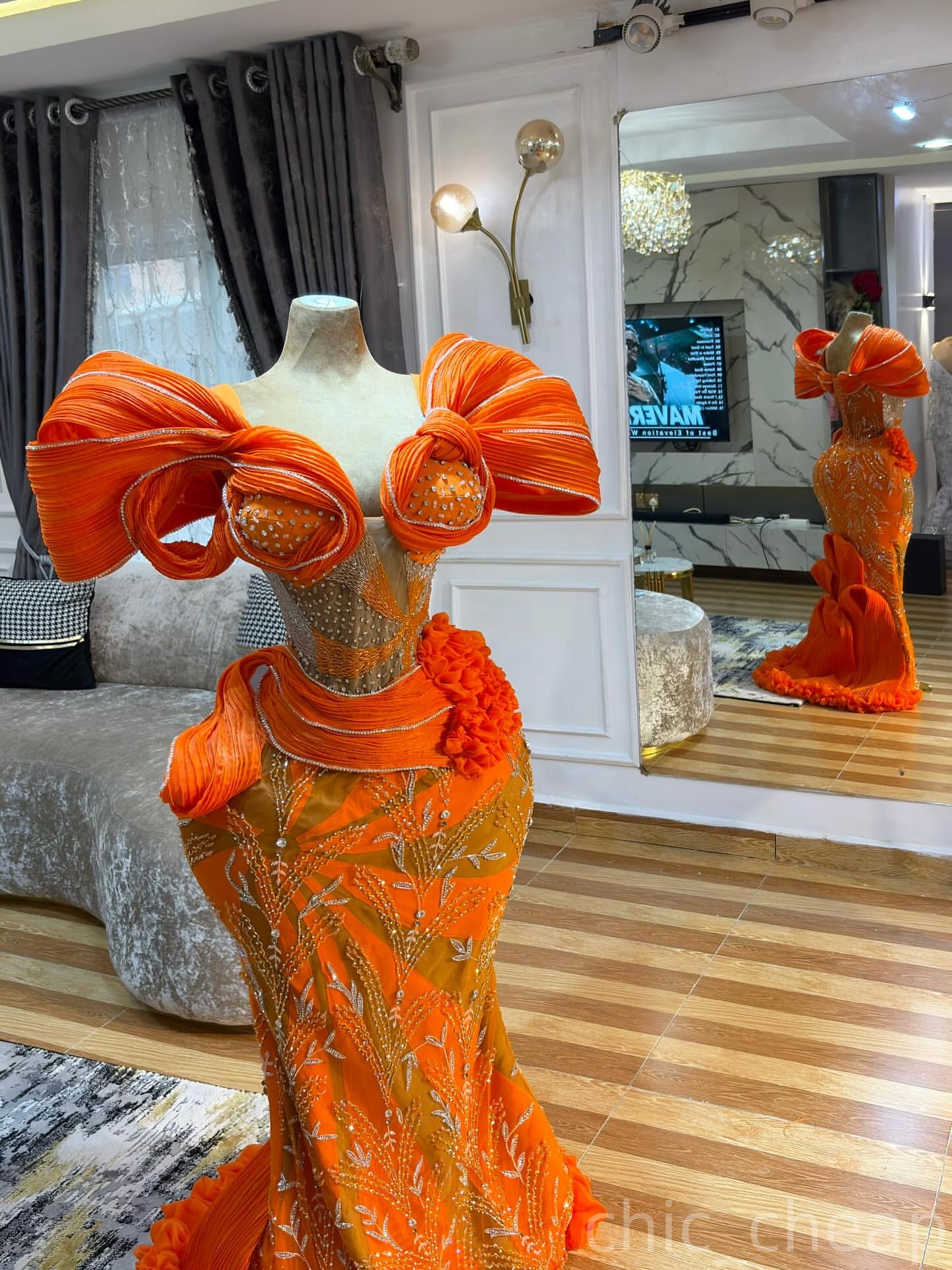 Mermaid Orange Prom Dresses 2025 Beaded Crystals Flowers Stylish Evening Formal Party Second Birthday Engagement Gowns Plus Size Dress For Special Occ