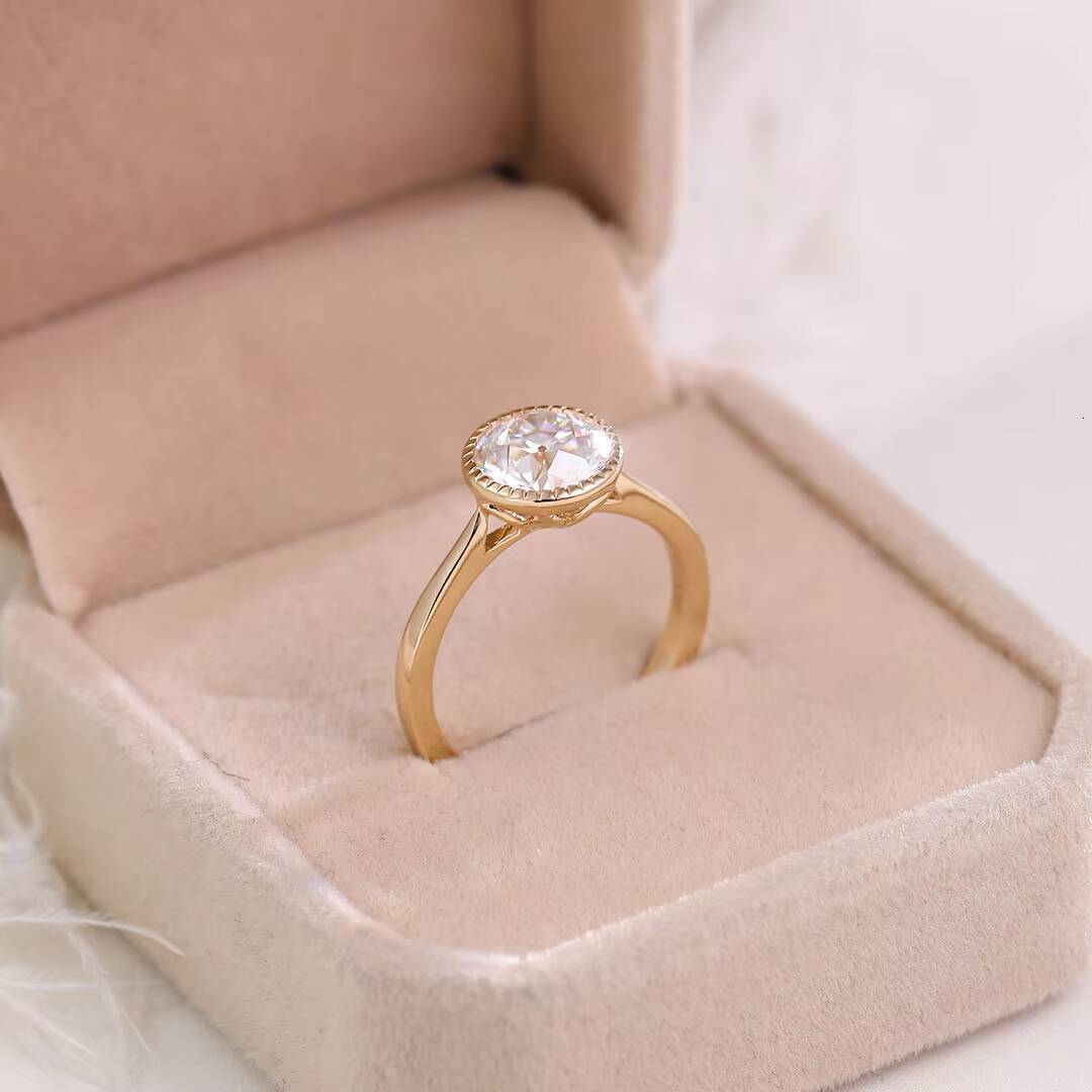 Oec Round Cut Moissanite Diamond Flower Cutting Engagement Ring Fine Jewelry DEF VVS Moissanite Solid Gold Ring