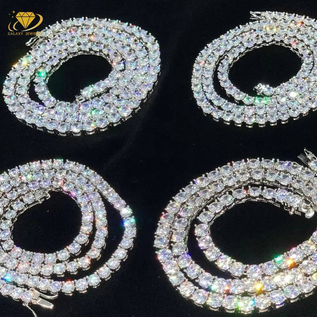 Luxury Gold 2mm Moissanite Tennis Chain 925 Sterling Silver Vvs Moissanite Chain Diamond Tennis Bracelet Necklace