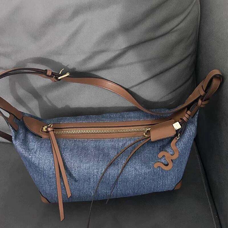 Women's Bags Designer Korean Casual Denim Hobos Cloth Bags For Women Designer Handbags Purses New In PU Splicing Design Underarm Shoulder