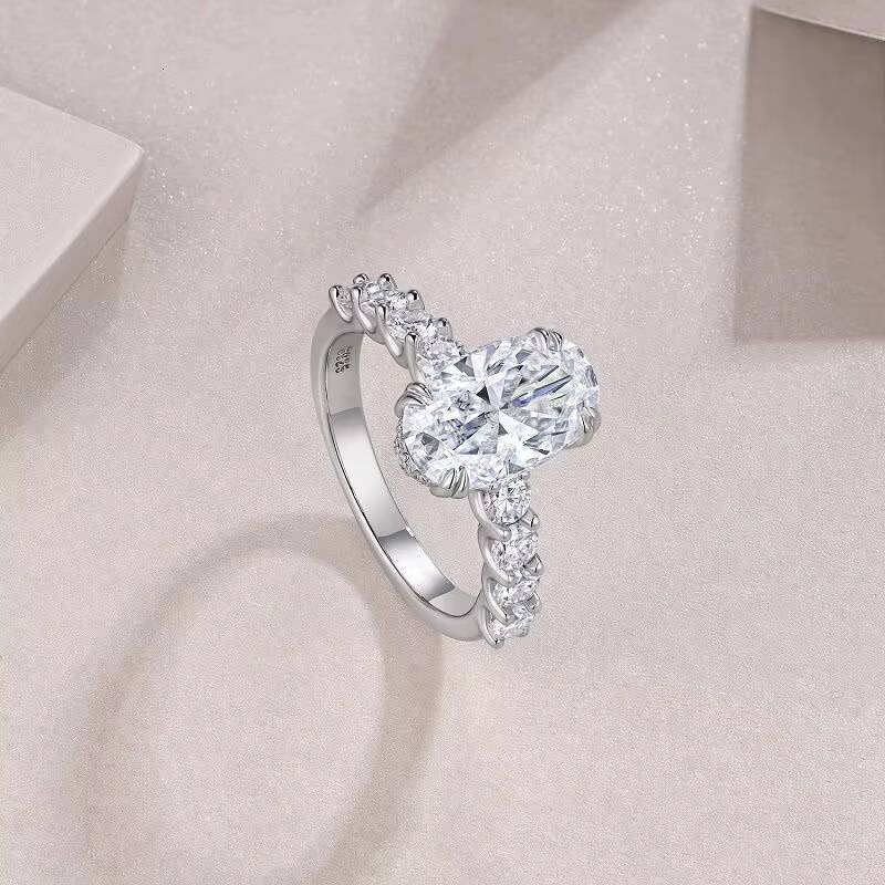 4.88CTW Moissanite Ring Oval Cut with Side Moissanite Accents 18K Gold Plated 925 Sterling Silver Engagement Wedding Gift