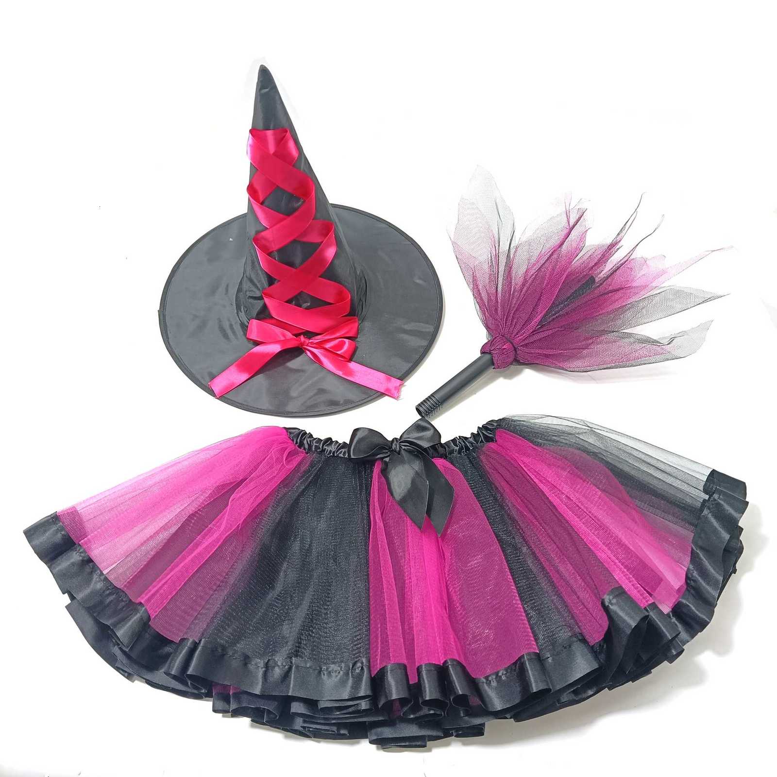 Girls Halloween Witch Costume Set for Cosplay Parties Includes Breathable Soft Lining Skirt Broom Hat for Children Z250725
