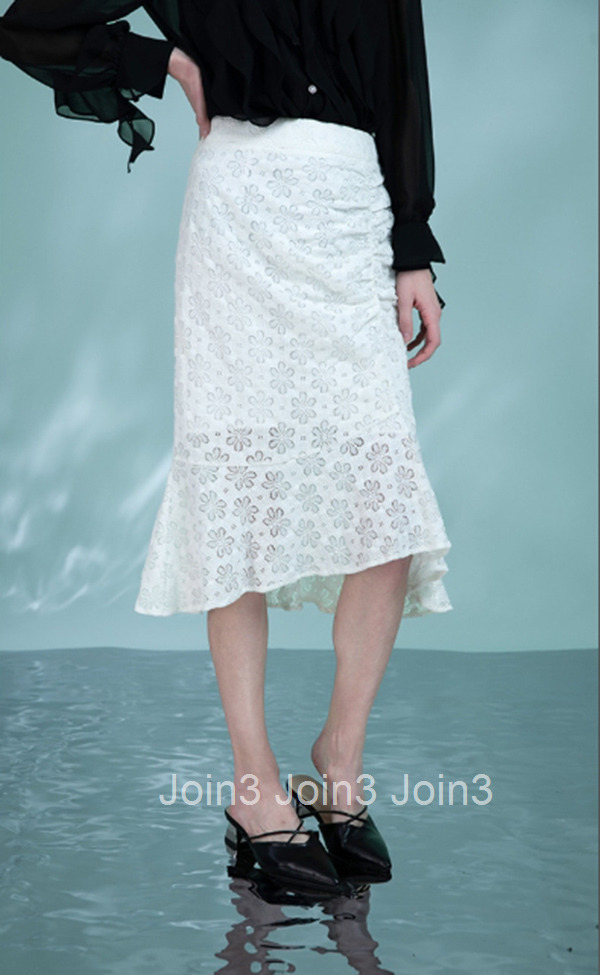 Summer New Versatile Lace High-Waisted Fashion Mid-Length White Mermaid Skirt 1038