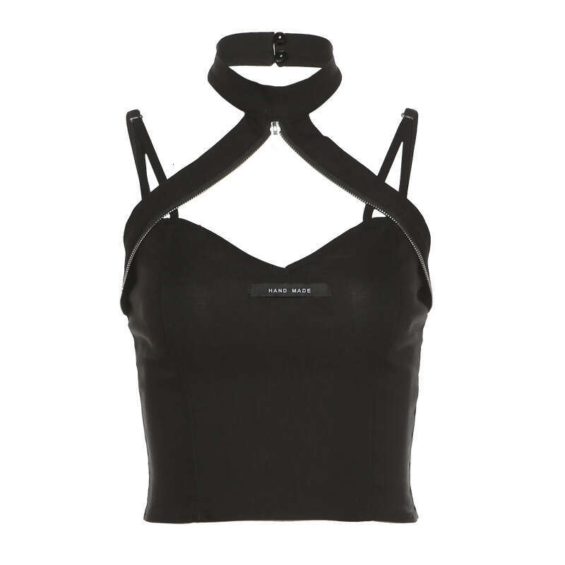 INS Fashion New Summer 2021 Women's Solid Color Patchwork Hollow Out Halter Neck Slim Sexy Crop Top c38