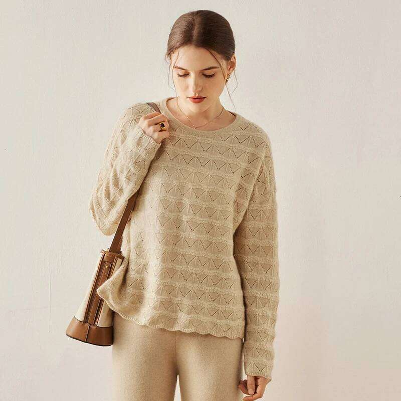 Women's Sweater Autumn/Winter New 100% Pure Cashmere Hoodie Casual Solid Knitted Tops Fashion Korean Loose Round Neck Blouse MDNG