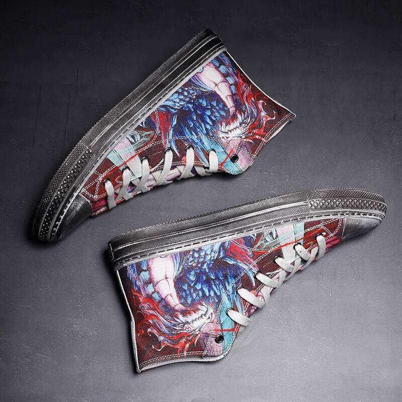 Jifffly Tortoise Shoe Abstract Graffiti Personality Men's Sneakers Hip Hop Street Dance Shanhaijing National Style Canvas Shoes