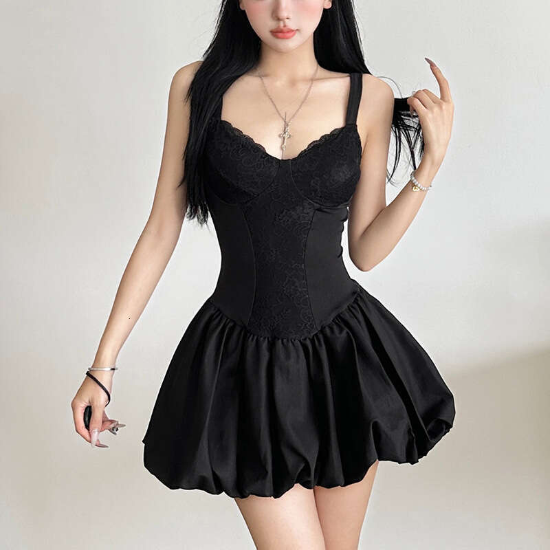 2024 Autumn New Women's Solid Color Slim Street Fashion V-neck Strap Backless Dress d96