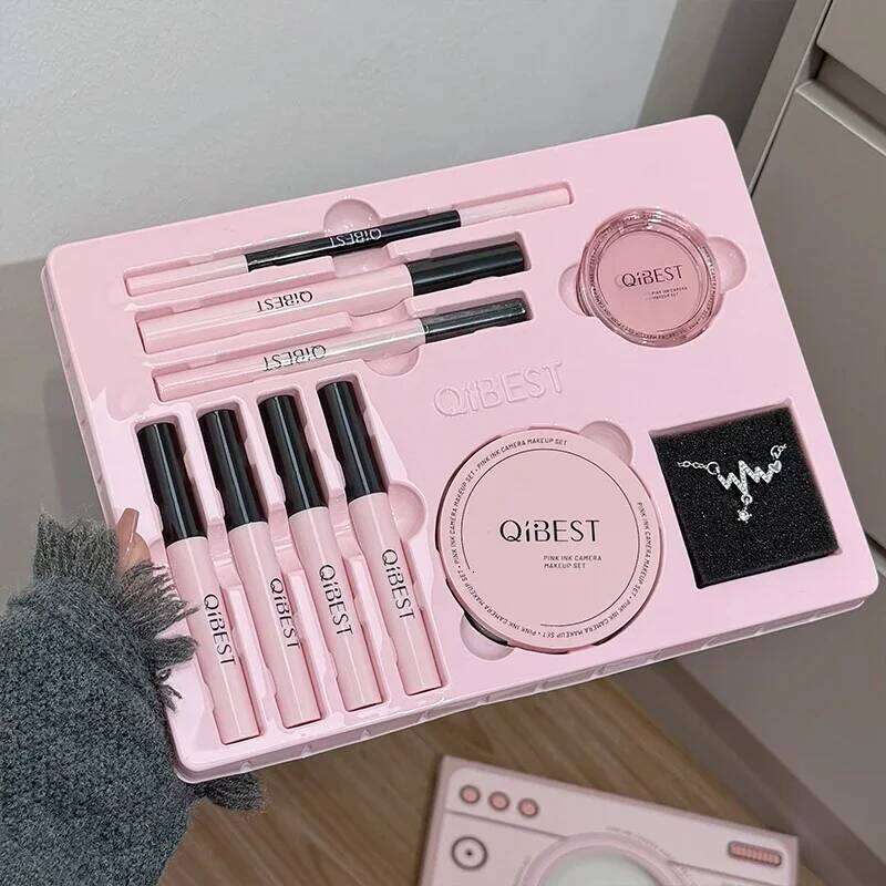 QIBEST Camera Makeup Set Include 4PC Lip d,1 Pressed Powder,1 Blush,1 Eyeliner,1 Mascara,1 Eyebrow Pencil Cosmetic Sets Gift X250725