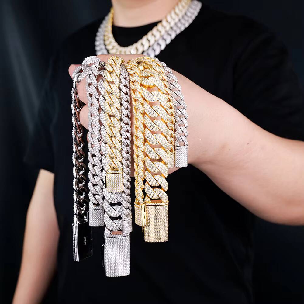 Wholesale Bulk Miami 8-20mm Gold Plated Silver 925 Vvs Diamond Mossanite Moissanite Iced Out Cuban Link Arc Bracelet for Men