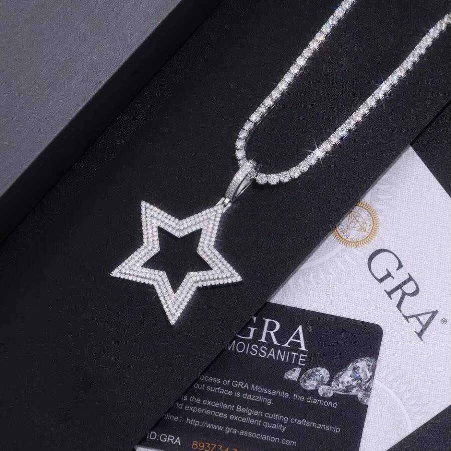 Star of David Moissanite Pendant Necklace 925 Sterling Silver Hip Hop Style Double Layer Iced Out Design