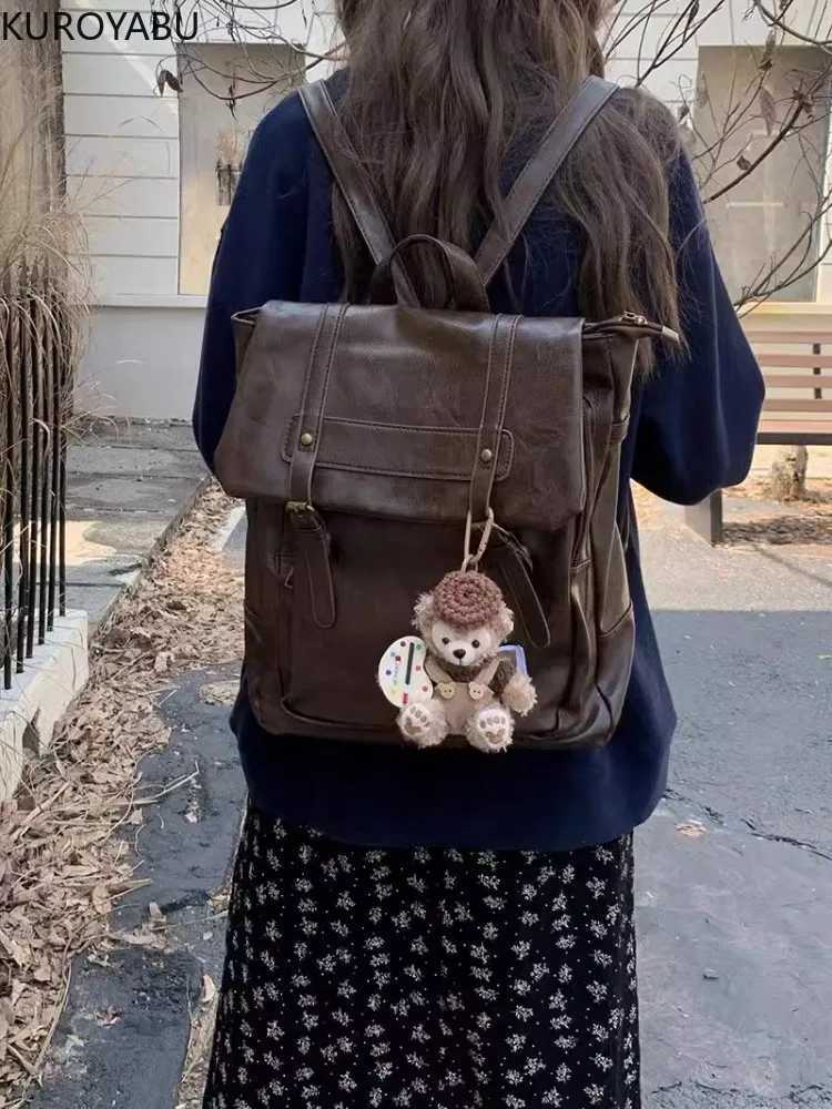 Vintage Brown Jk Backpacks Wen High Street Preppy Style Pu Leather Backpack Ladies Harajuku Casual School Bag Fi Y2k Bags Y250724