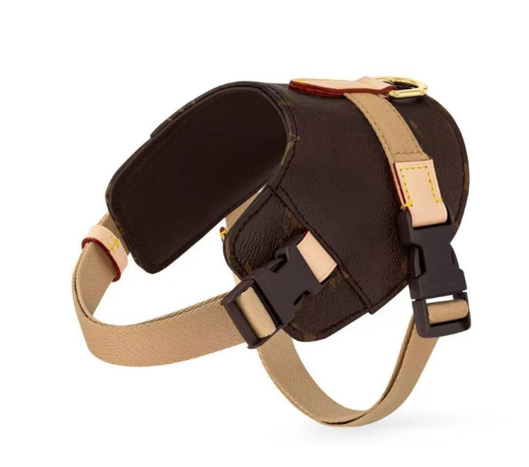 Designer Dog Harness, No-Pull Pet Vest with Classic Letter Pattern, No Choke, Adjustable, Easy Walking and Training for Small, Medium Dogs Brown B267