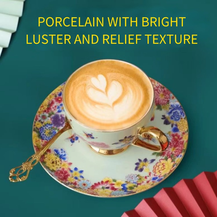 Cups & Saucers Retro French light luxury ancient porcelain enamel color set