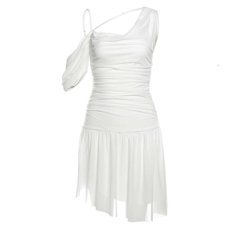 2024 Autumn Winter New Women's Solid Color Slim High Waist Fashion One-Shoulder Strap Sleeveless Dress b68