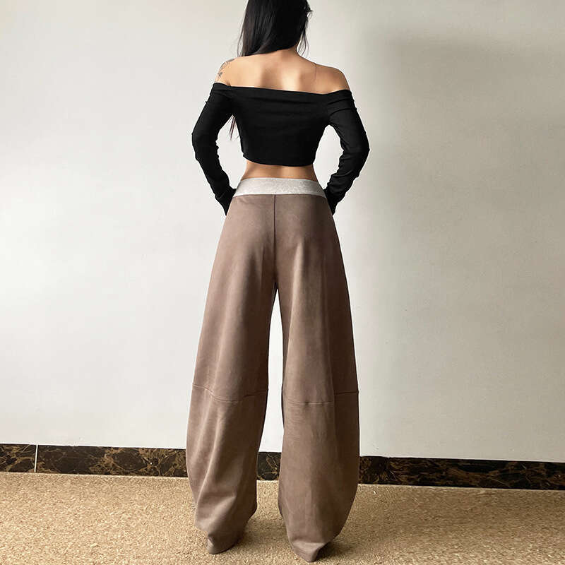 2024 Autumn New Women's Solid Color Loose Street Fashion High Waist Casual Straight Wide Leg Pants 60f