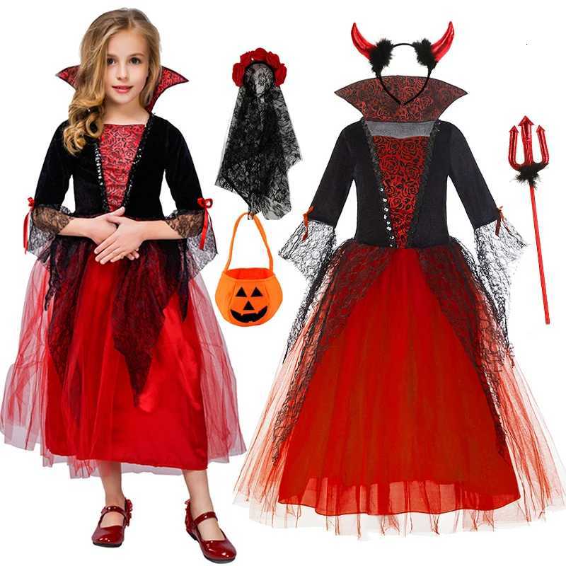 Girls Cosplay Red Vampire Halloween Dress for Kids Ghost Bride Gothic Costume Count Vampiran Carnival Outfit Black Red Clothes Z250725