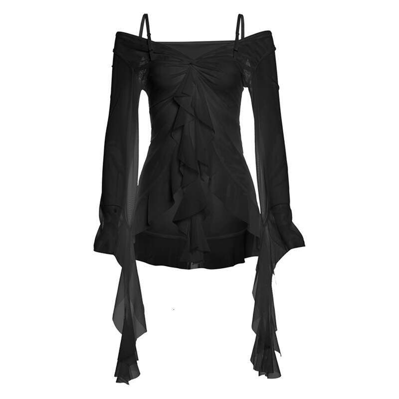 2024 Summer New Women's Solid Color Slim Street Fashion V-Neck Long Sleeve Sheer Top 2f6