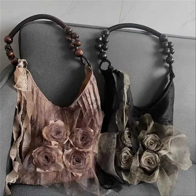 igh Quality Chinese Style Rose Decor Shoder Bags Fi Cmuter Tote Bags Classic Pleated Handbags Wen Underarm Bags Y250725