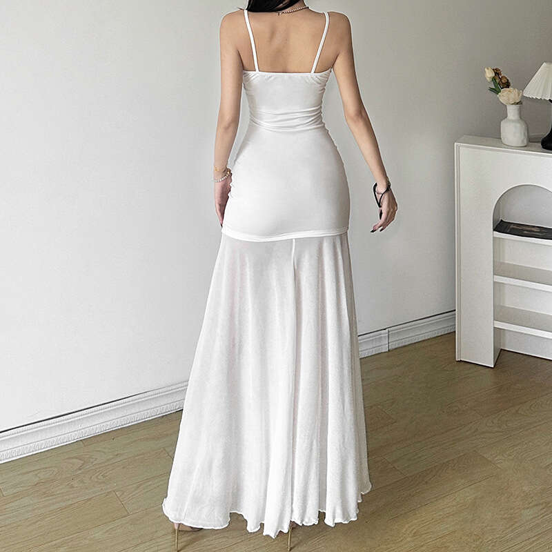 2024 Summer New Women's Solid Color Slim Fit Street Fashion High Waist Strap Sleeveless Dress 1fd