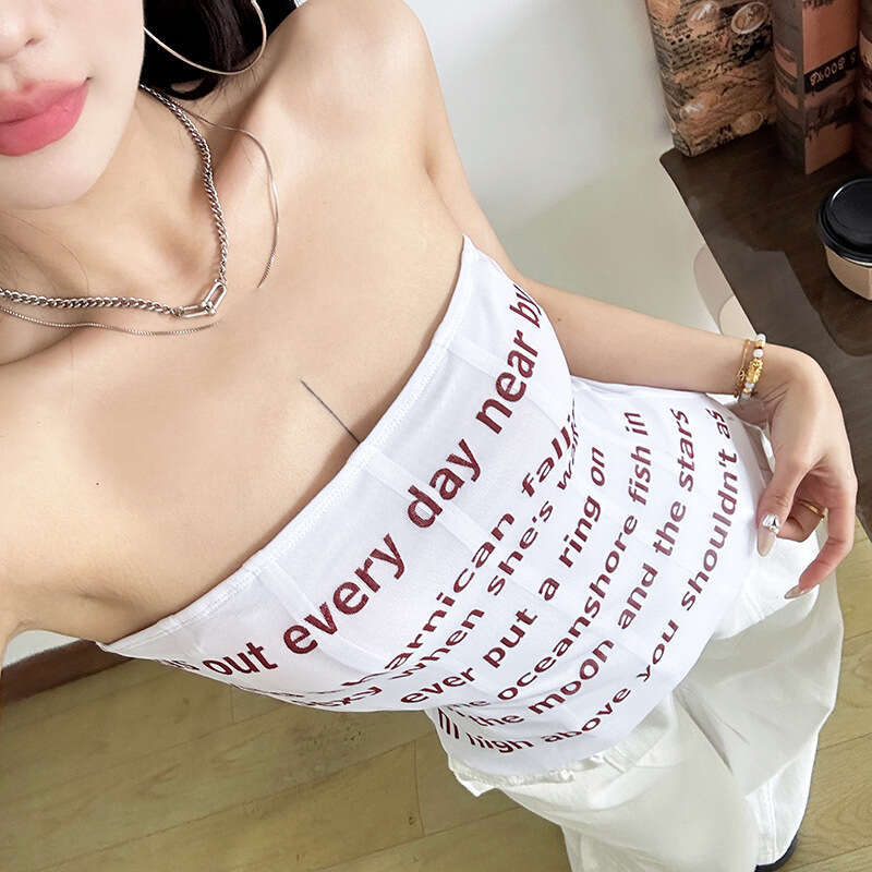 2025 Summer New Pure Desire Sexy Slim Letter Print Sleeveless Backless Versatile Tube Top 37b