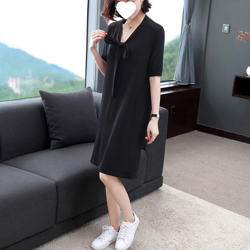 DR215 New summer short-sleeved dress for women, loose and slim, medium-length A-line skirt