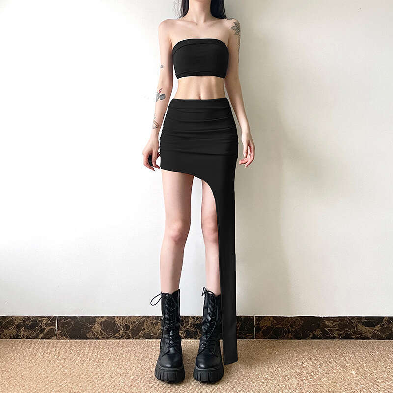 Women's Clothing 2024 Summer New Street Fashion Solid Color Irregular Slim Fit Skirt for Women e7f