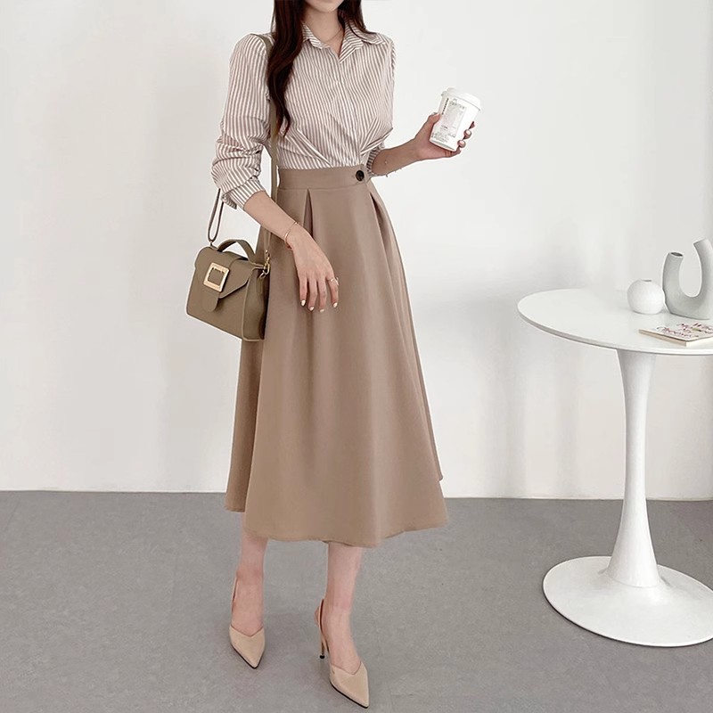 MU2103 solid color loose skirt female new high waist cover cross a-line skirt small commuting leisure