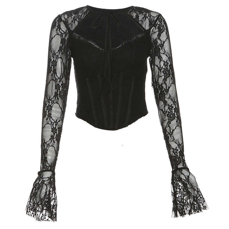 2024 Autumn New Pure Desire Elegant Slim Waist Design Lace Base Shirt for Women 78e