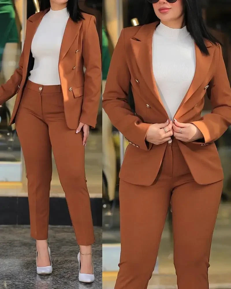 Sets for Women 2 Pieces Autumn Fashion Notched Neck Long Sleeve Blazer Elegant High Waist Work Pants Set Office Lady 250724