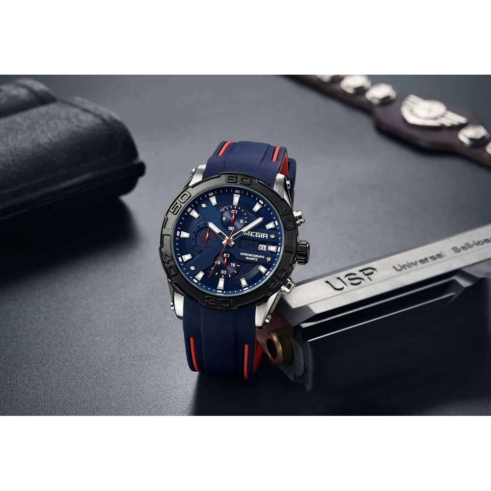 MEGIR Men's Sports Chronograph Watch - Silicone Strap, Waterproof, Luminous, 46mm - Bulk Wholesale Watch