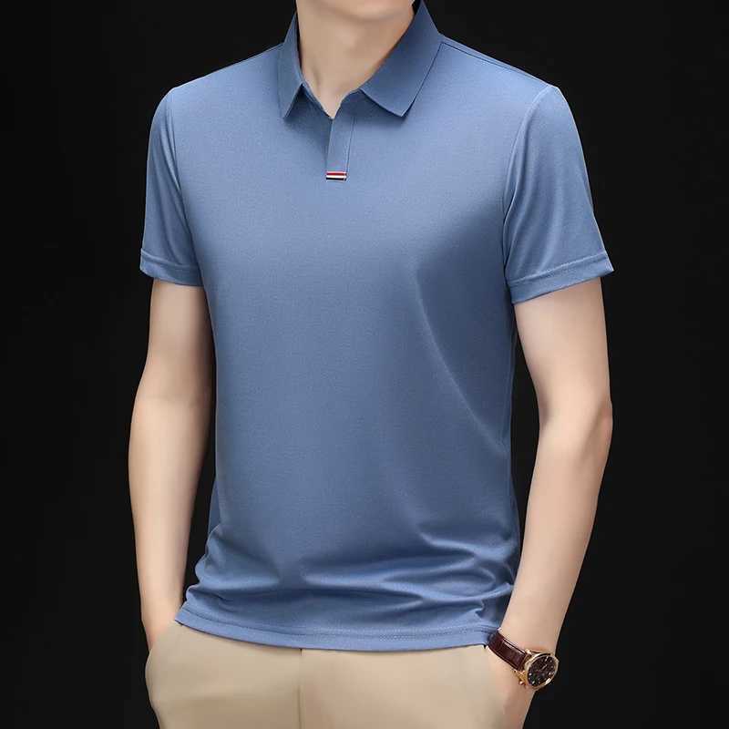 High Quality Brand Solid Color V-Neck Short Sleeve Polo Shirt Men Summer Fashion Simple Casual Ice Silk Breathable Lapel T-Shirt XJ250725