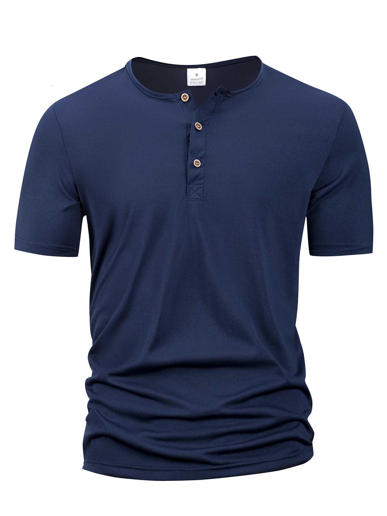 Summer Men Henley Collar T-shirts Button Slim Casual Male Solid Color Short Sleeve Men Sports T-shirt Polo shirt Tops Y250724