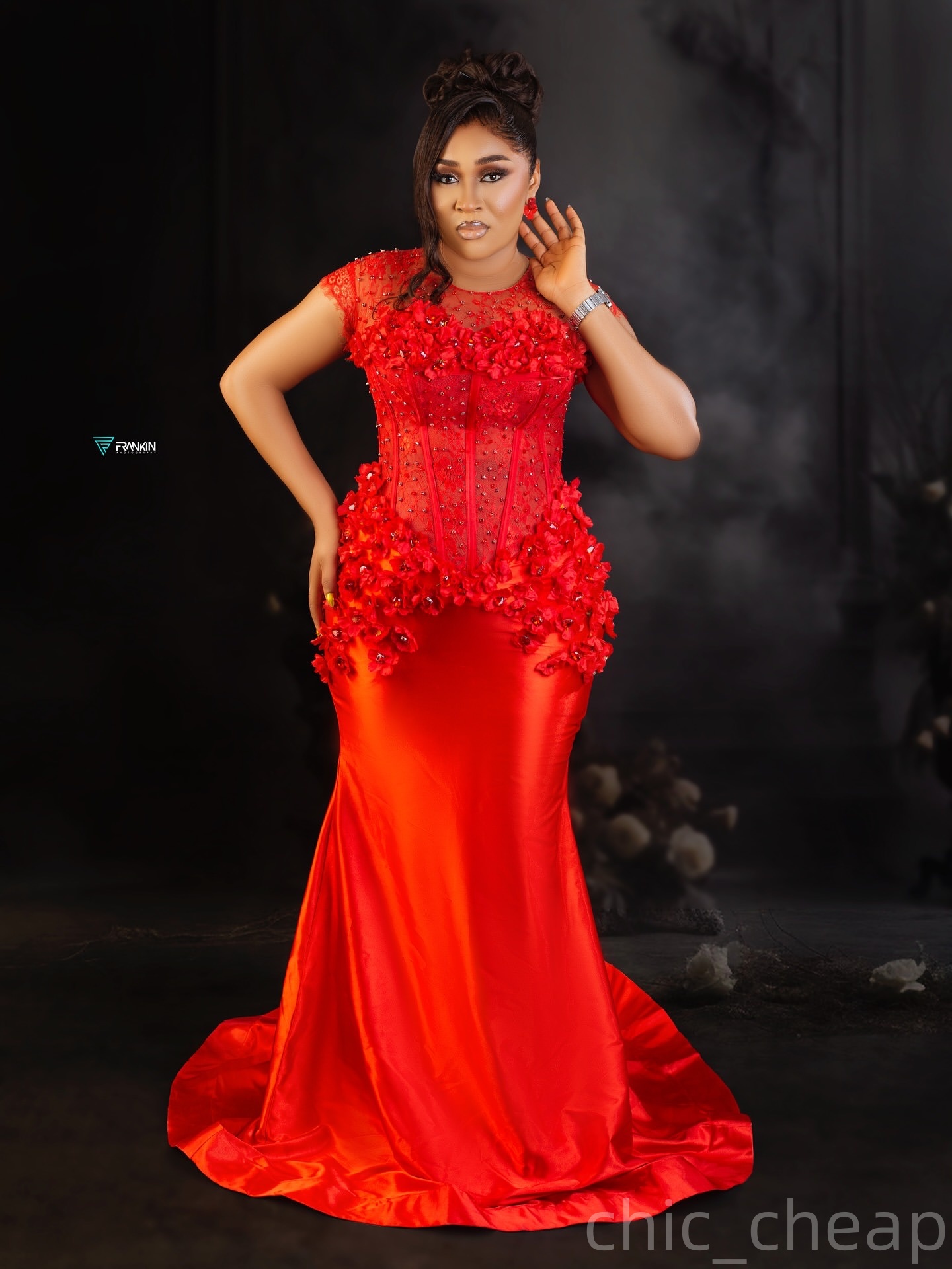 Mermaid Red Prom Dresses 2025 Flowers Pearls Crystals Satin Evening Formal Party Second Birthday Engagement Gowns Plus Size Dress For Special Occasion