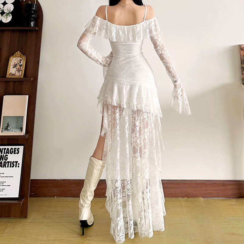 2024 Autumn Winter New Women's Solid Color Slim High Waist Fashion Off-Shoulder Strap Dress db9