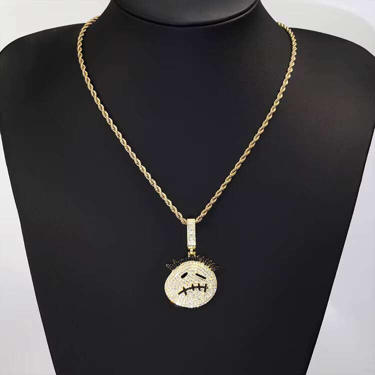 Wholesale Charm Jewelry Bling Hip Hop Iced Out Moissanite Stone Cartoon Character Brass Pendant Necklace with Twisted Chain