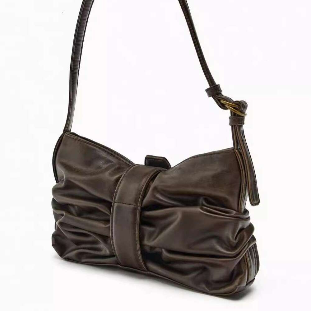 Leather Bag Bucket Bag Tote Bag ZR Home Style Trend Coffee Color Buckle Decor Underarm For Women High End Fashion Pleated Shoulder Bag
