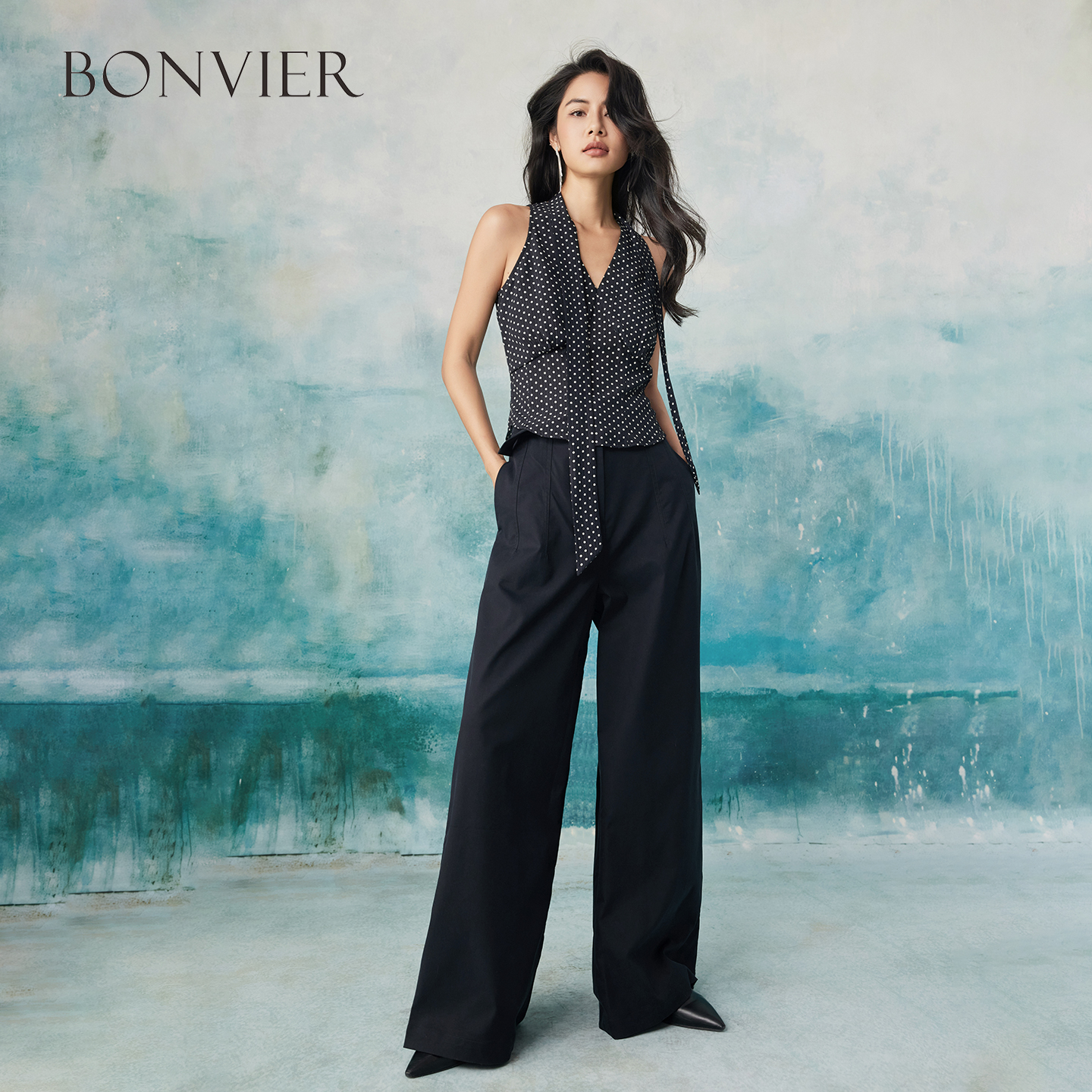 2025 Summer New Polka Dot Tank Top Women's Zipper Fashionable All-match V-neck Slim Fit Top 6112832