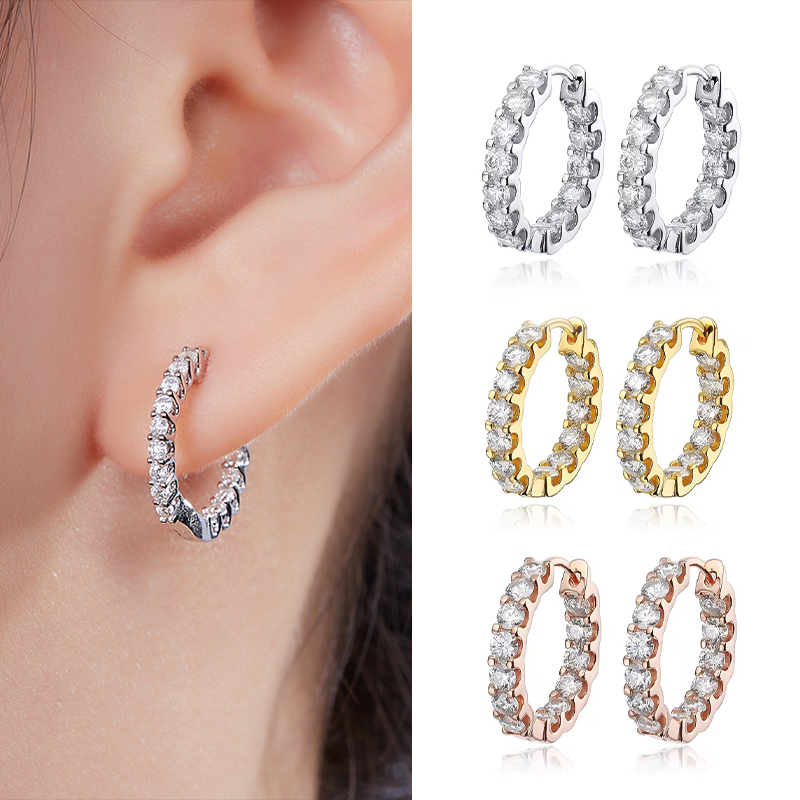2MM D Color Moissanite Diamond Earring 925 Sterling Sliver 18K Plated White Yellow Rose Gold Mini Hoop Earrings Women Wedding Charms Jewelry