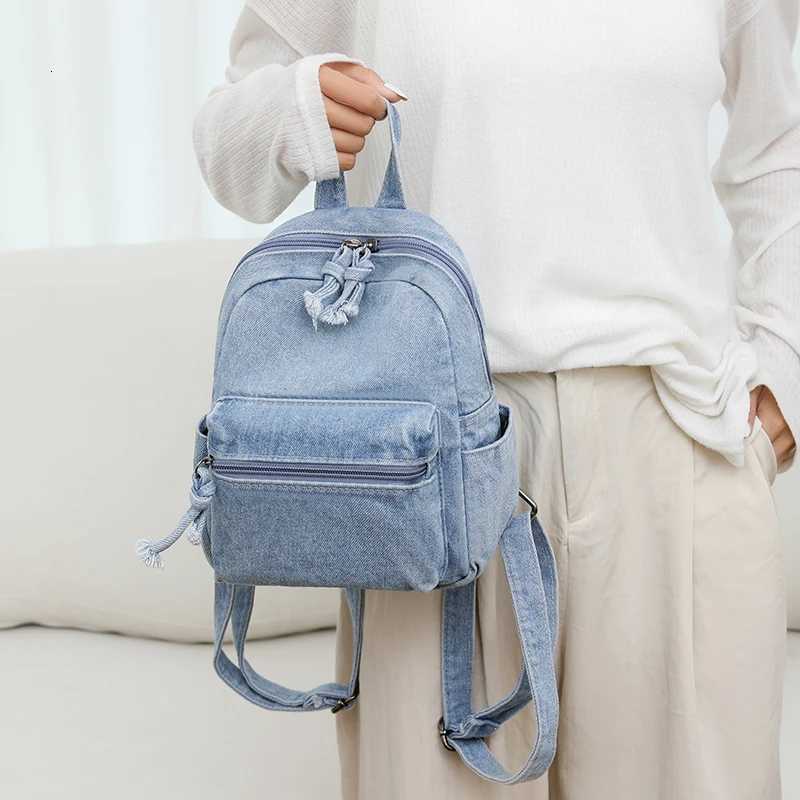 Persali Denim Backpack For Women Simple And Casual Small Backpack For College Students M Backpack Trend Travel Bag Y250724